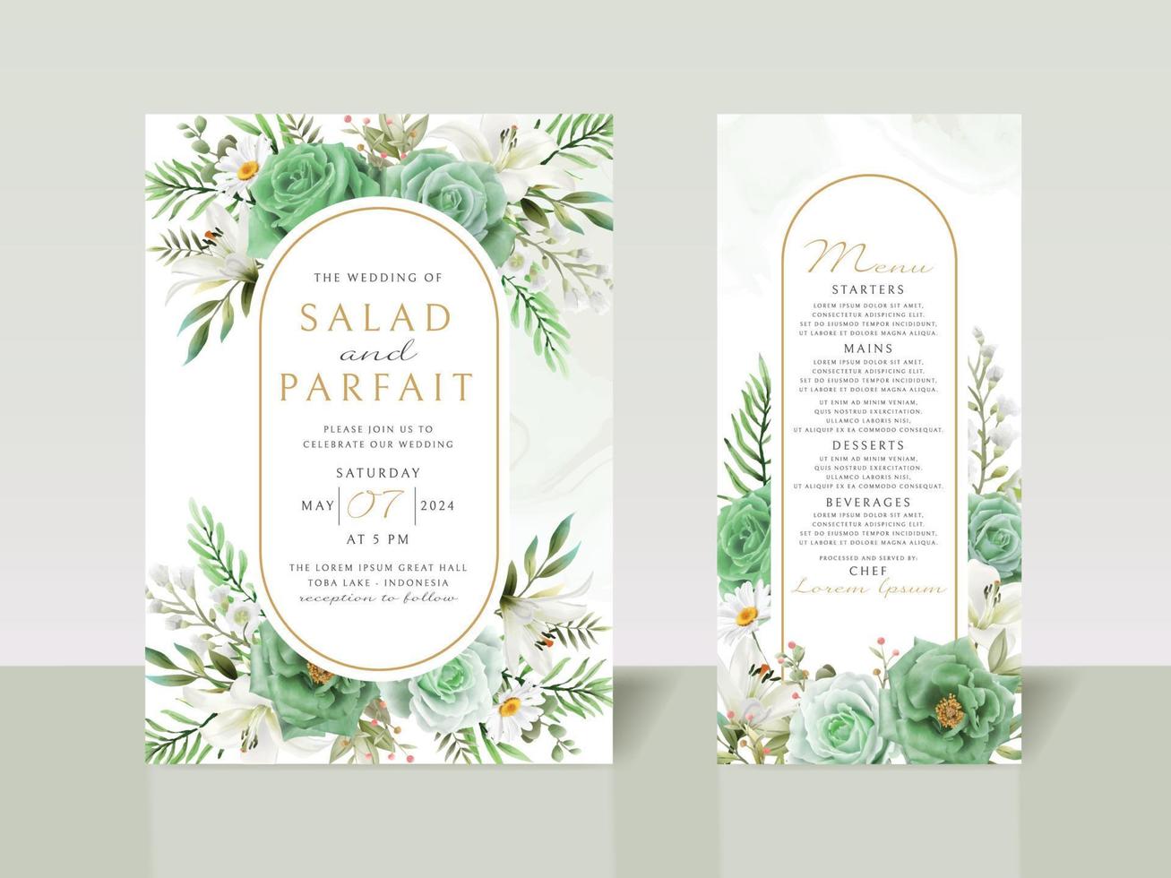 plantilla de tarjeta de invitación de boda floral verde vector