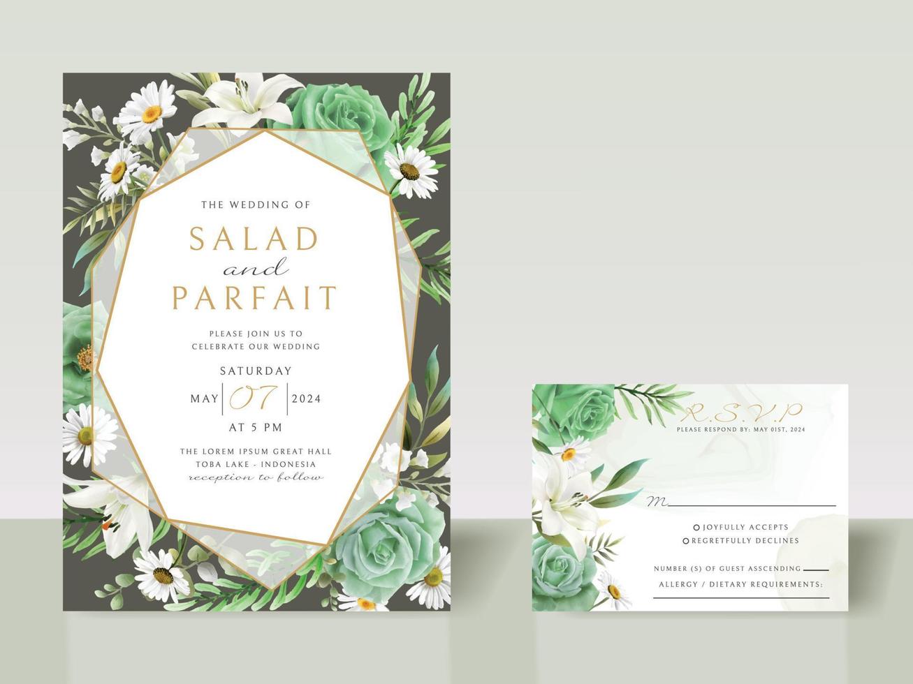 Greenery floral wedding invitation card template vector