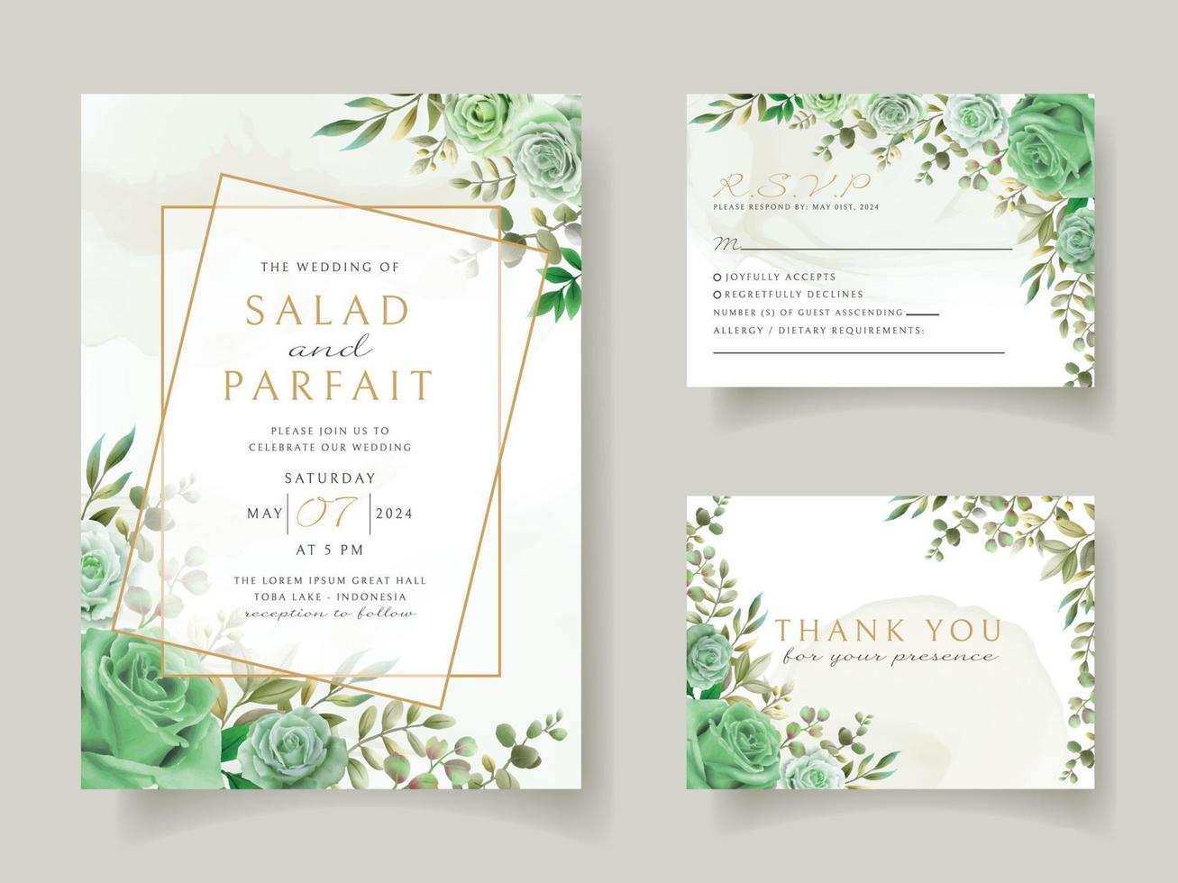 plantilla de tarjeta de invitación de boda floral verde vector