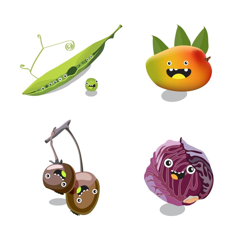 lindos personajes de verduras kawaii para niños. ilustración plana vectorial vector