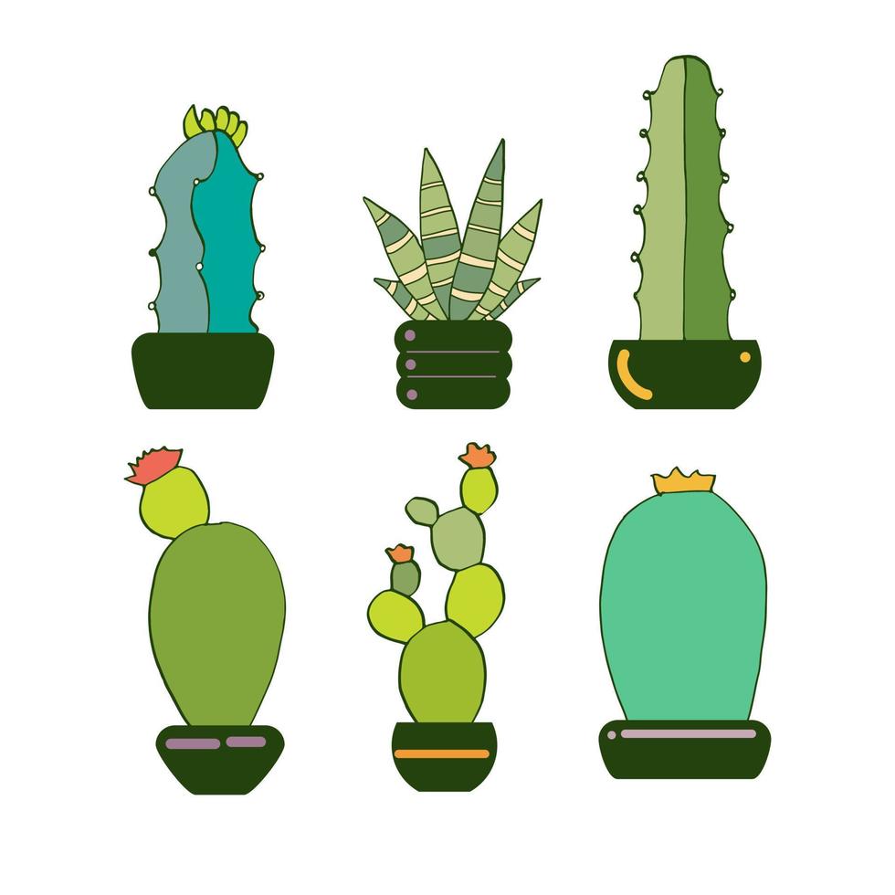 conjunto vectorial de cactus brillantes. colección de plantas exóticas. los elementos naturales decorativos están aislados en blanco. vector