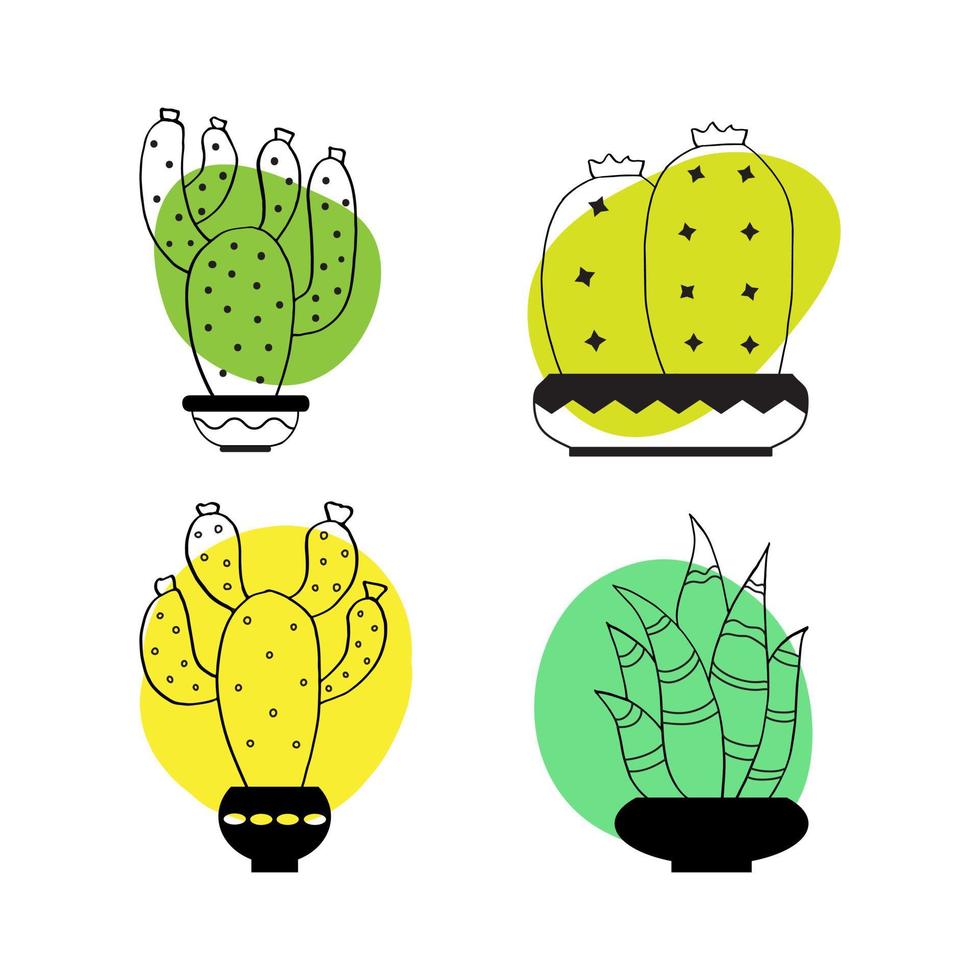 conjunto vectorial de cactus brillantes. colección de plantas exóticas. los elementos naturales decorativos están aislados en blanco. vector