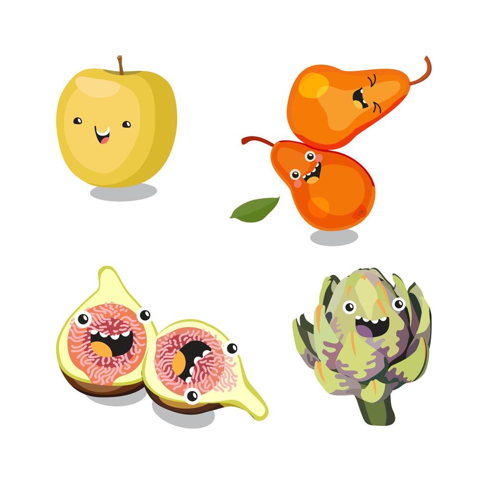 Cute vegetables characters kawaii for kids. Vector flat cartoon illustration