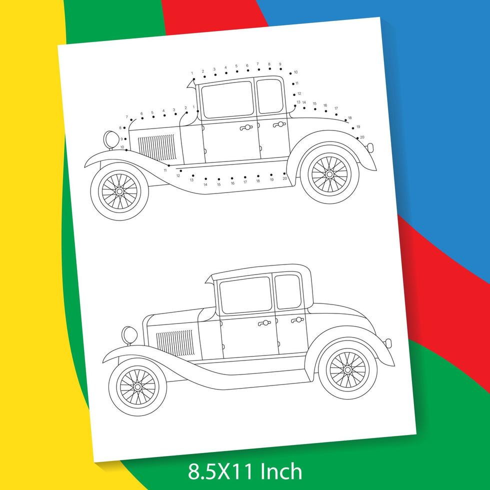 juego de punto a punto de coche viejo y color para niños, 1 a 20 juego de punto a punto de conexión para niños vector