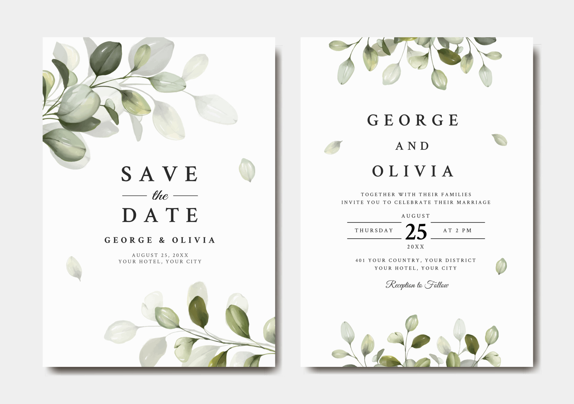 Wedding invitation template with eucalyptus 9925917 Vector Art at Vecteezy
