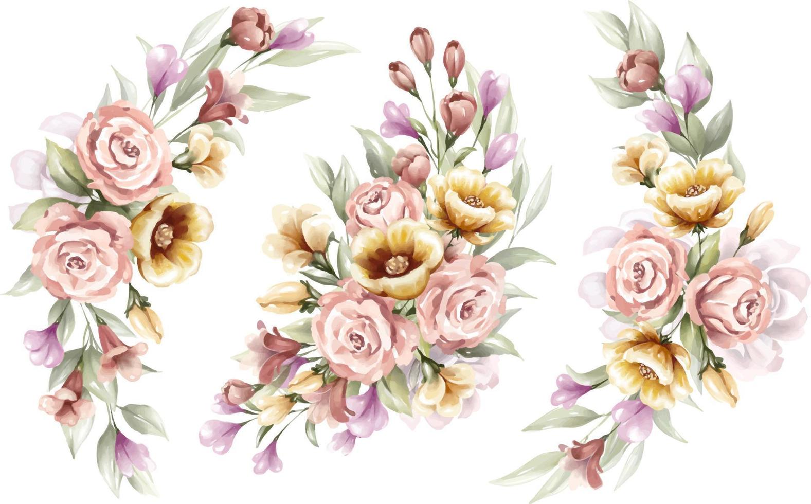Set of watercolor floral arrangements for wedding or greeting cards elements vector