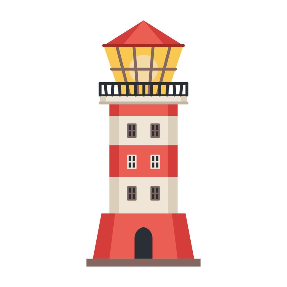 Sea detailed lighthouse icon isolated on white - vector. Beacon tower vector