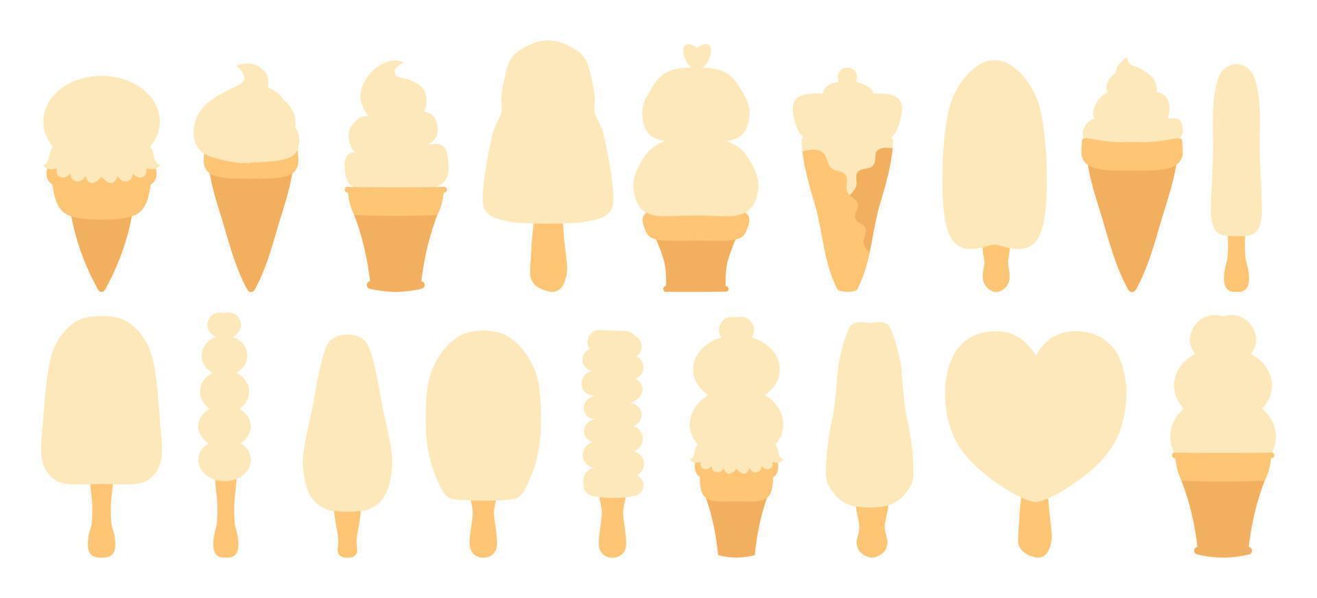 conjunto de diferentes formas de paletas de helado aisladas en blanco. vector