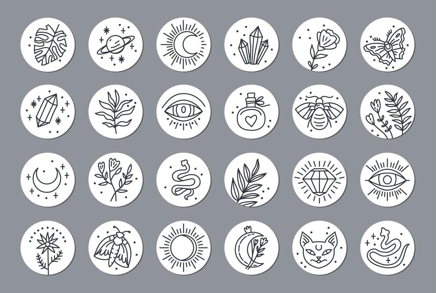Set of various vector highlight covers with mystical boho elements