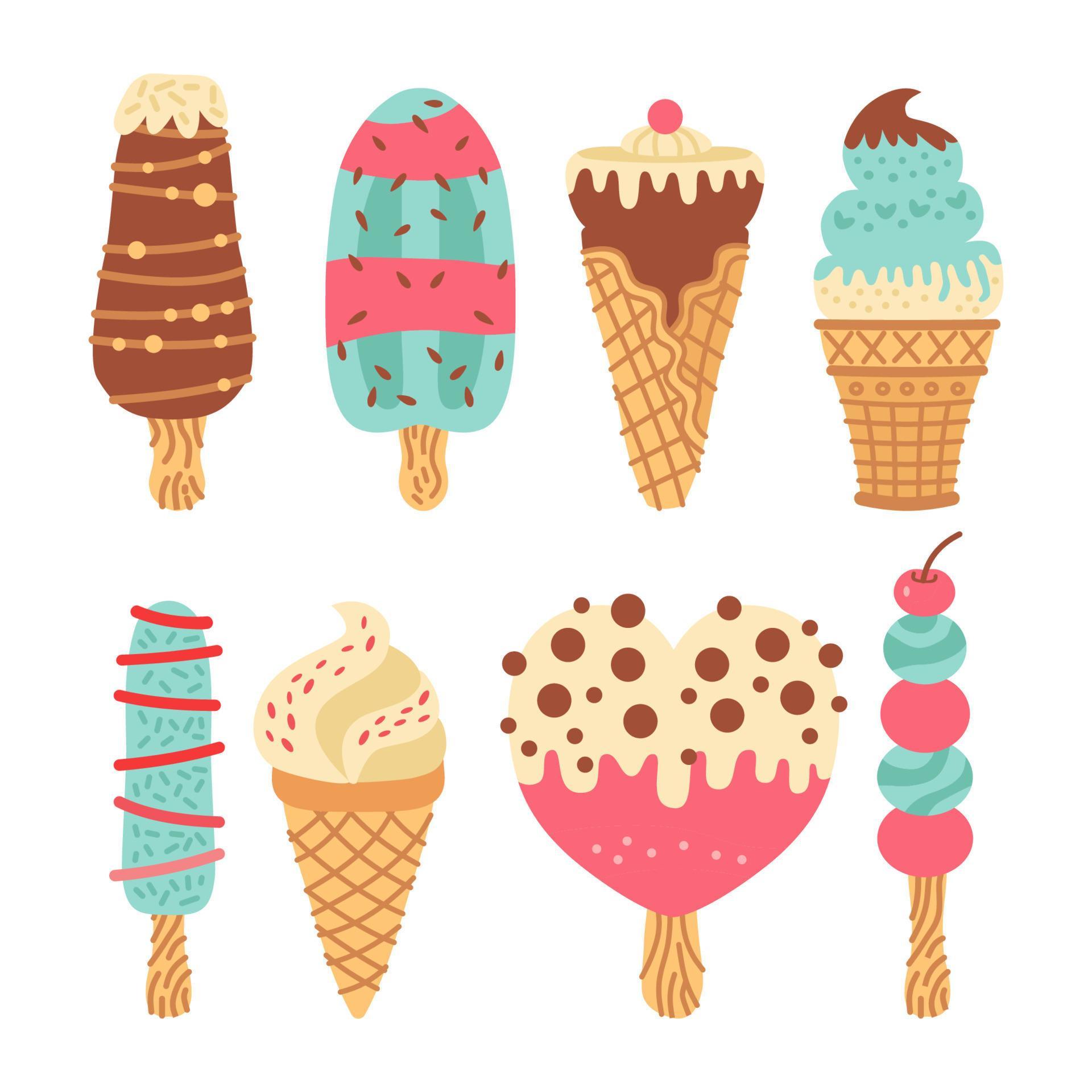 Set of different types of ice cream bar on a stick Isolated 9925943