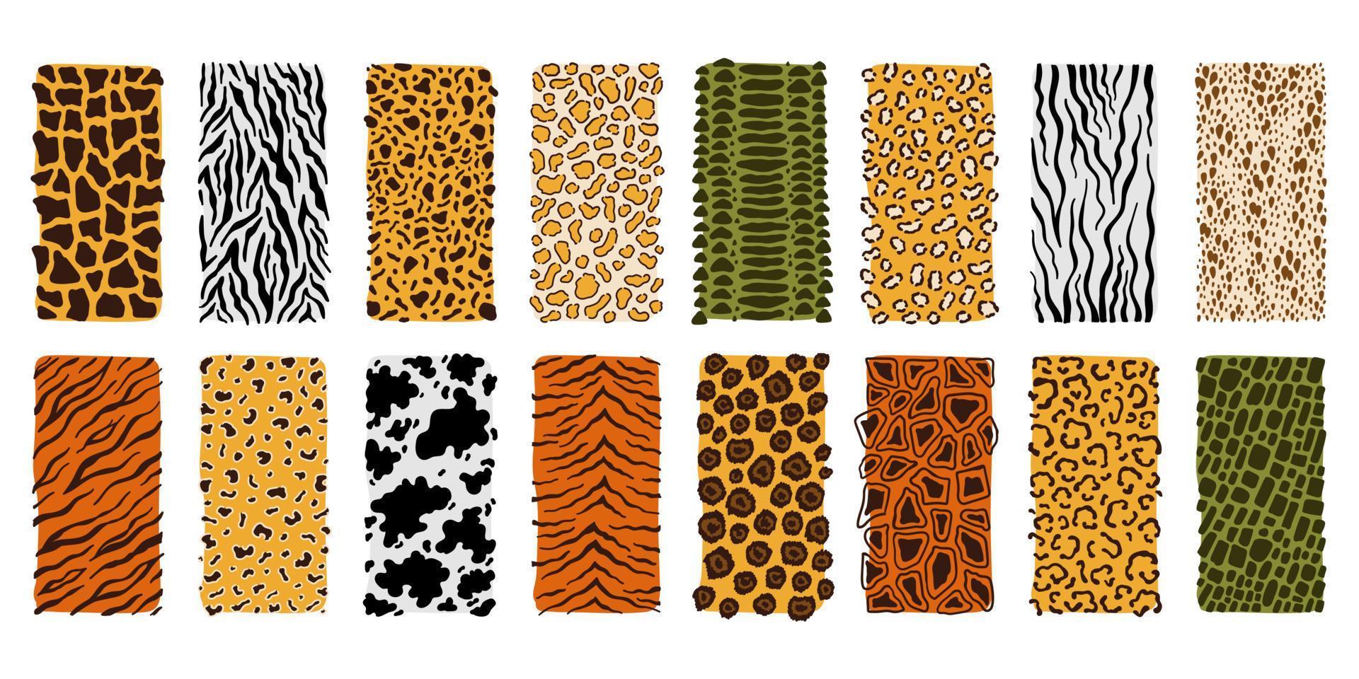 Safari animals skin seamless pattern set. Mammals Fur. vector