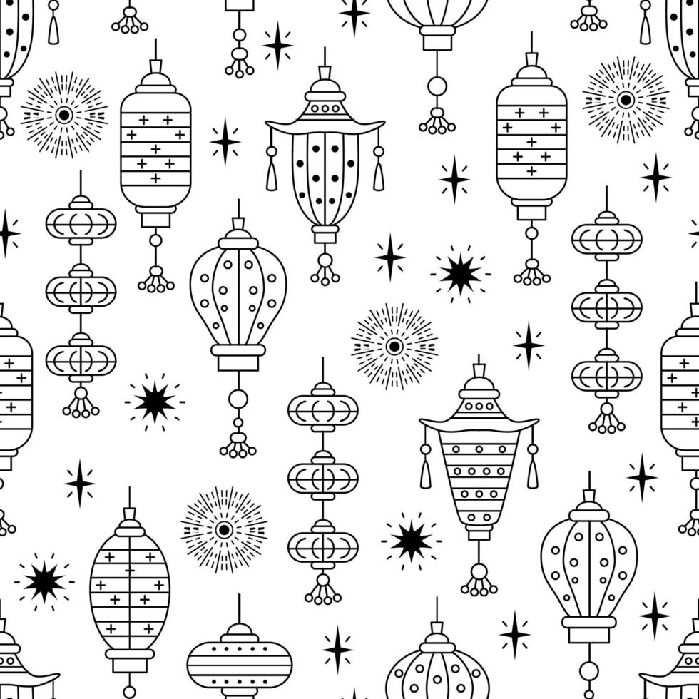 Chinese traditional lantern seamless pattern. Oriental ornament background vector