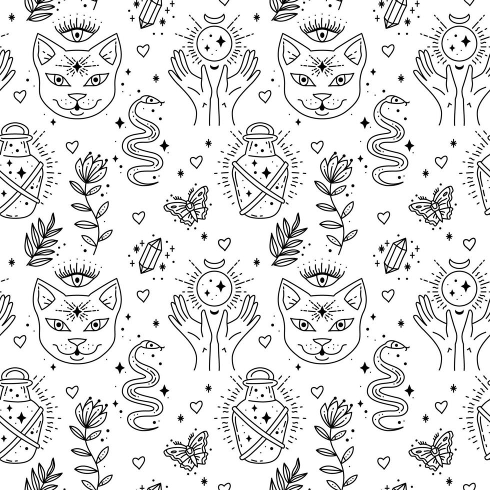 Magic boho symbols seamless pattern. Backdrop of gypsy sacred elements vector