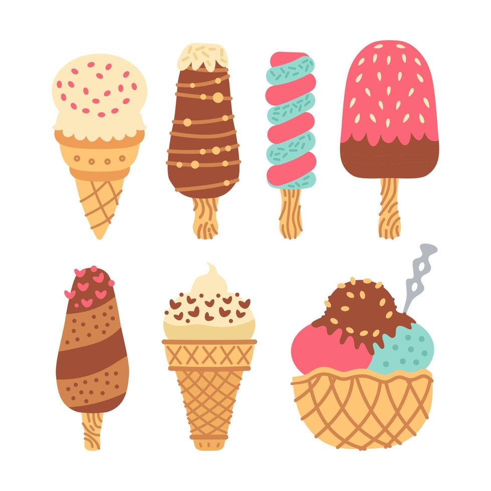 Set of different types of ice cream bar on a stick Isolated vector