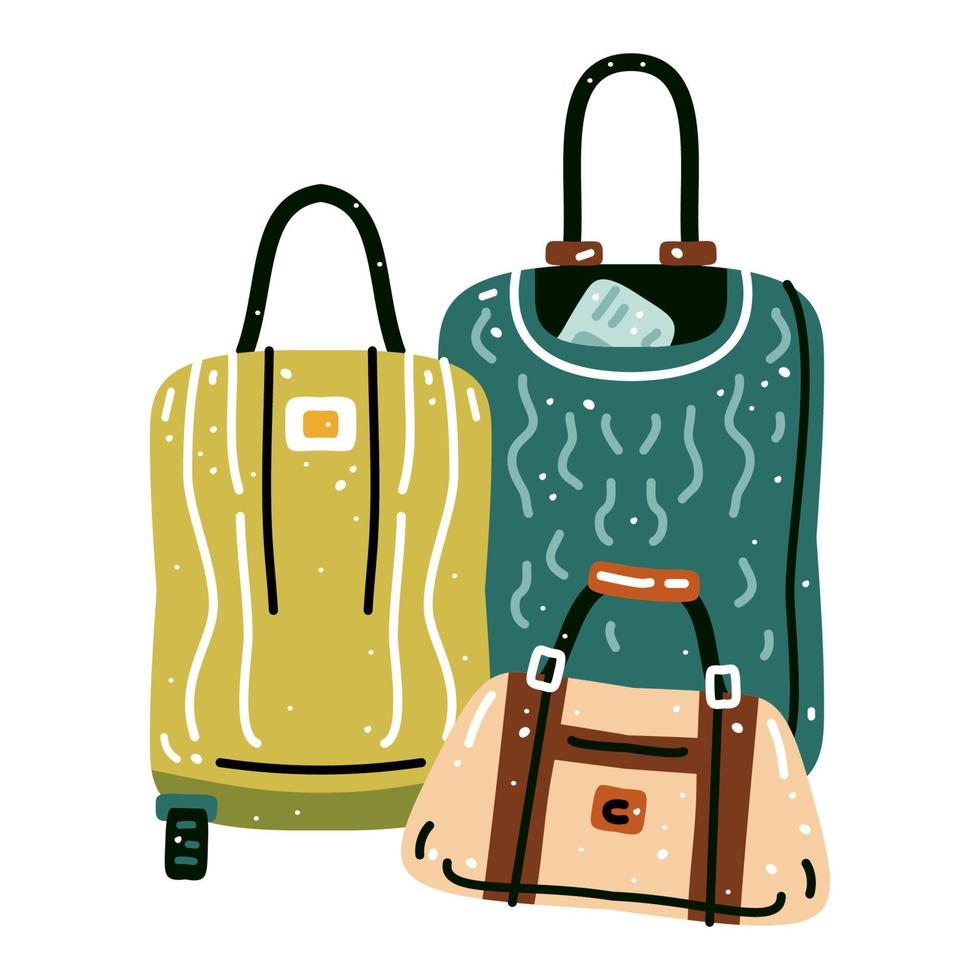 cosas de viaje vacaciones. dos maletas y una bolsa de viaje. vector