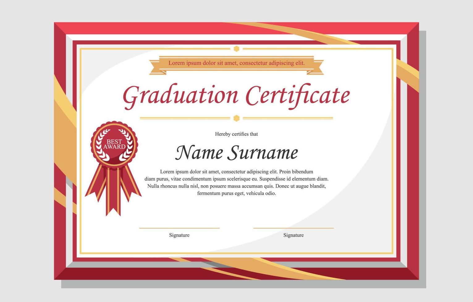 elegante certificado de graduación de oro rojo vector