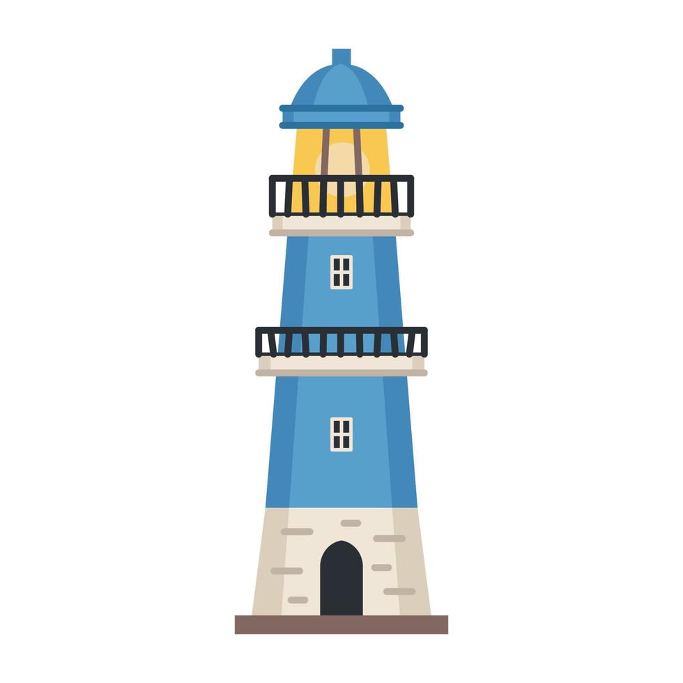 Sea detailed lighthouse icon isolated on white - vector. Beacon tower vector