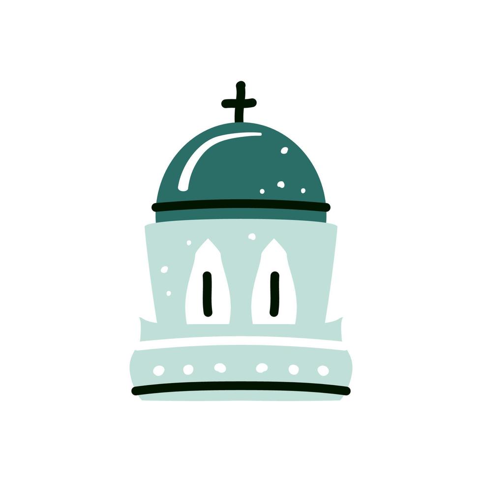 Santorini greek or ancient white house with blue roof. Vector illustration