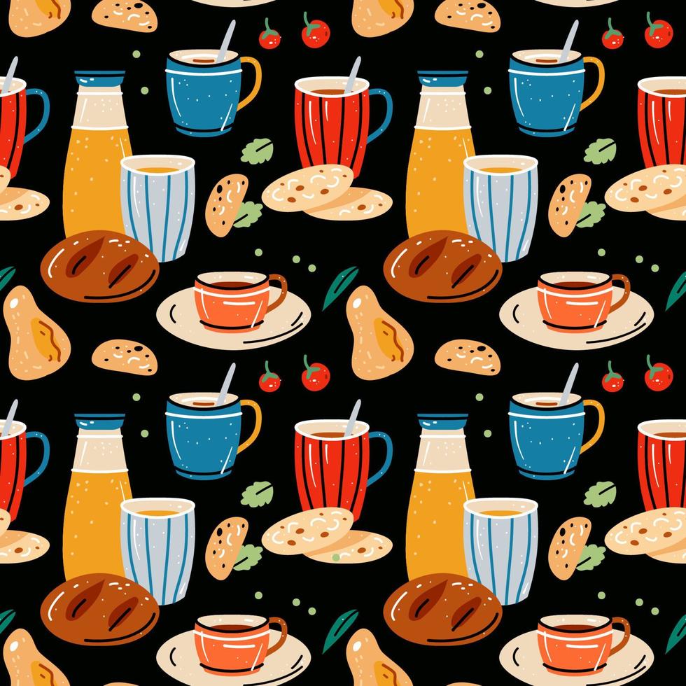 Colored seamless pattern of food and drink. Vector illustration