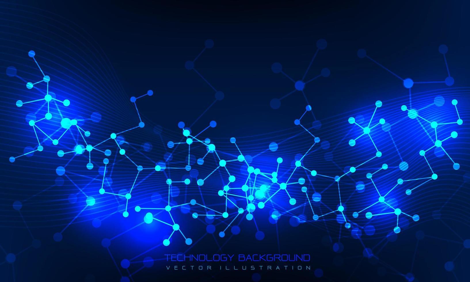 Abstract technology connect blue polygon DNA lines dots geometric background vector