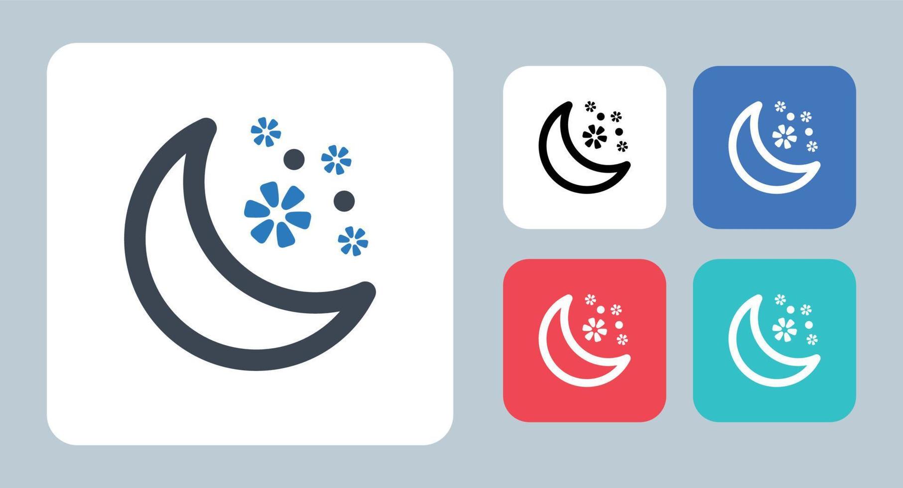 Moon icon - vector illustration . Moon, Crescent, Night, Stars, Sleep, Sky, Star, Dream, rest, Astronomy, line, outline, flat, icons .