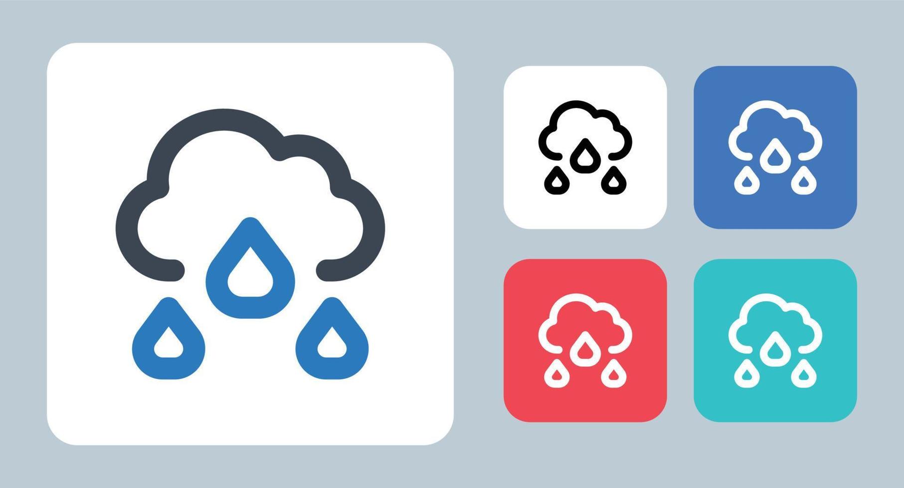 icono de lluvia - ilustración vectorial . nube, lluvia, lluvioso, día, clima, gotas, precipitación, pronóstico, clima, temporada, línea, contorno, plano, íconos. vector