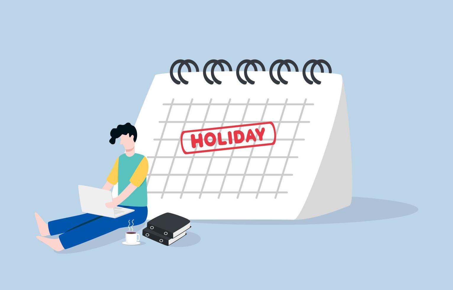 Workaholic, work overtime, hard working business, or busy employee concept. Man spending his holiday for work. vector