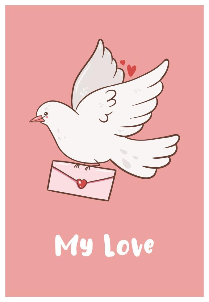 Valentine's day card with dove. Vector graphics.