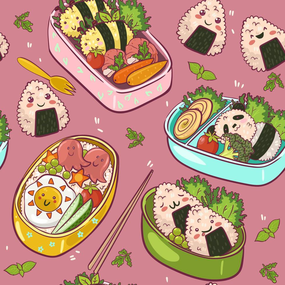 Seamless pattern with bento. Vector graphics.