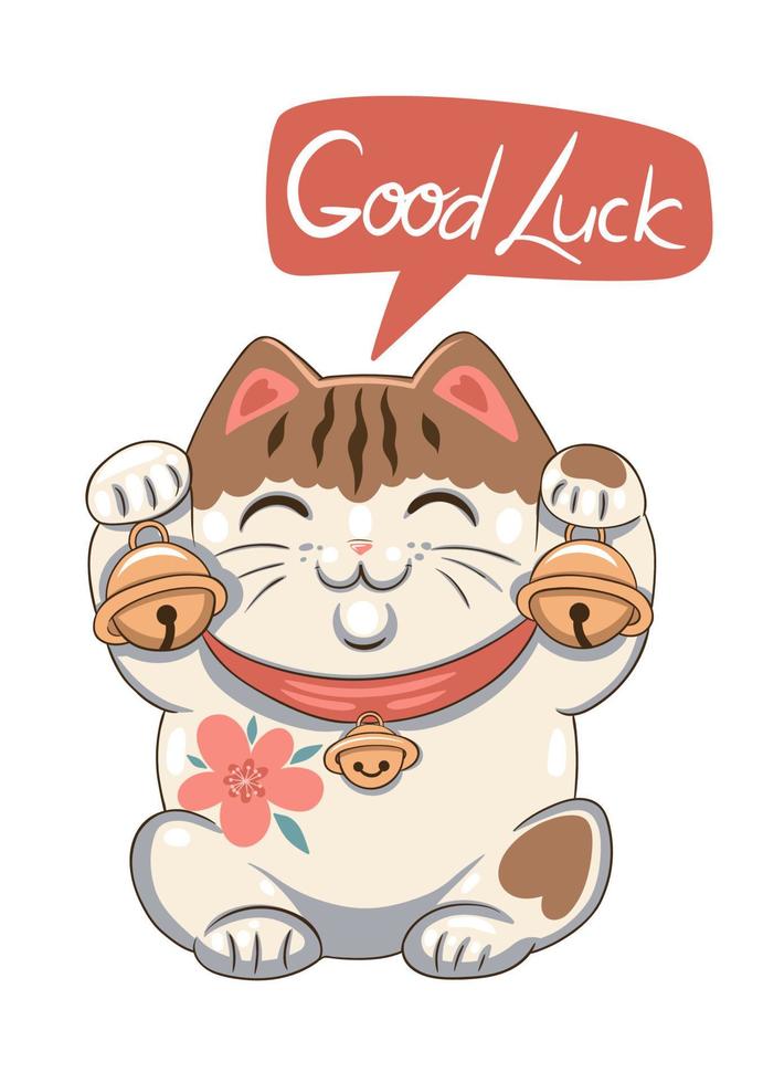 Maneki neko isolate on a white background and the inscription good luck. Vector graphics.