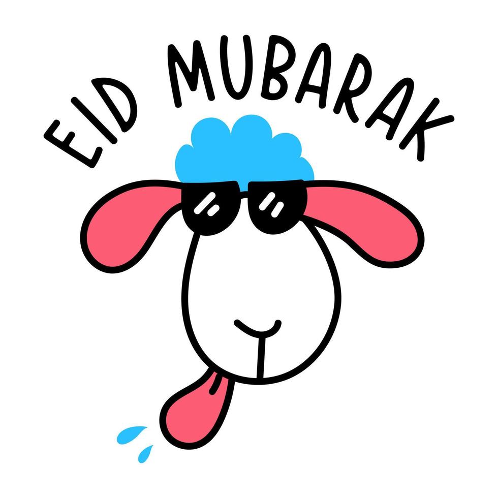 Cute goat face slaughter on eid, doodle icon vector