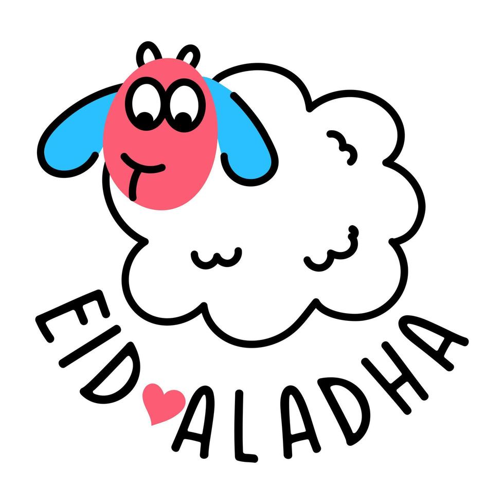 Cute goat face slaughter on eid, doodle icon vector