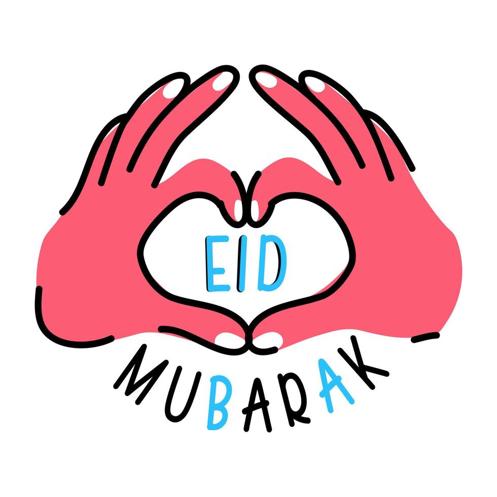 An eid heart colored doodle icon vector