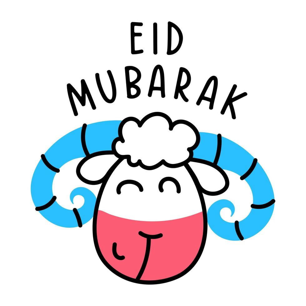 Cute goat face slaughter on eid, doodle icon vector