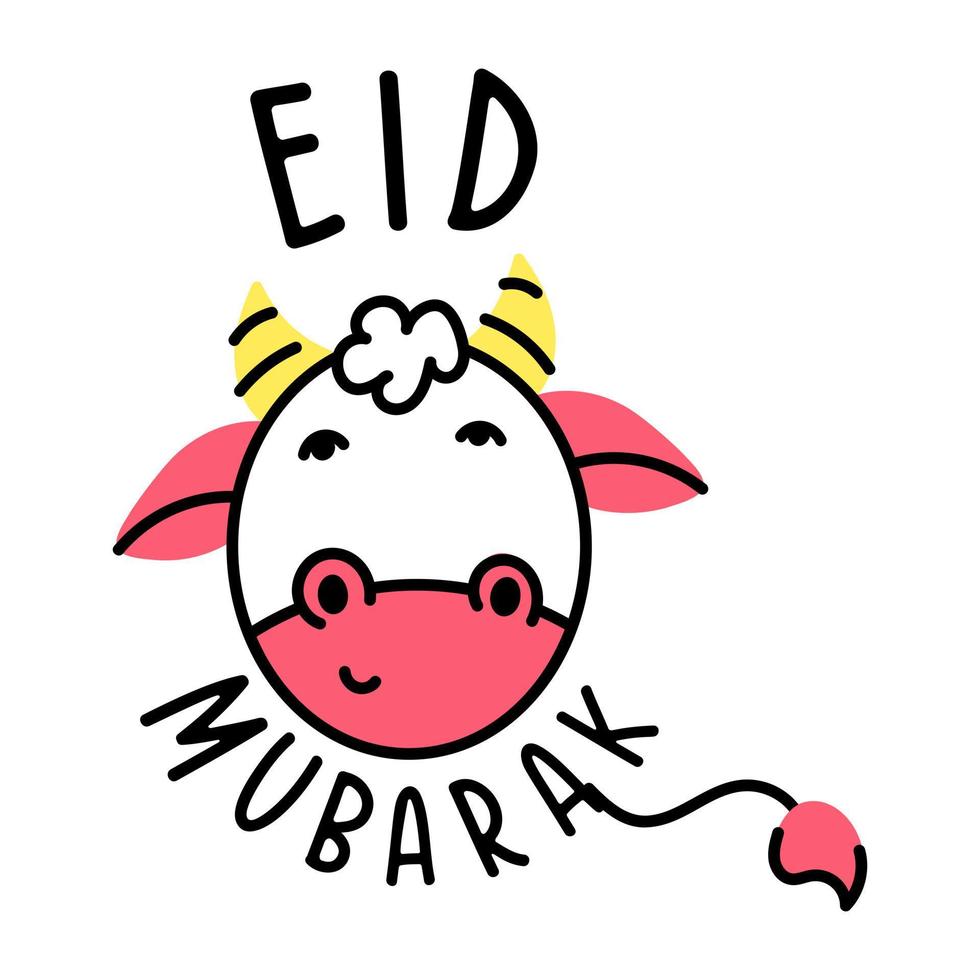 Cute goat face slaughter on eid, doodle icon vector