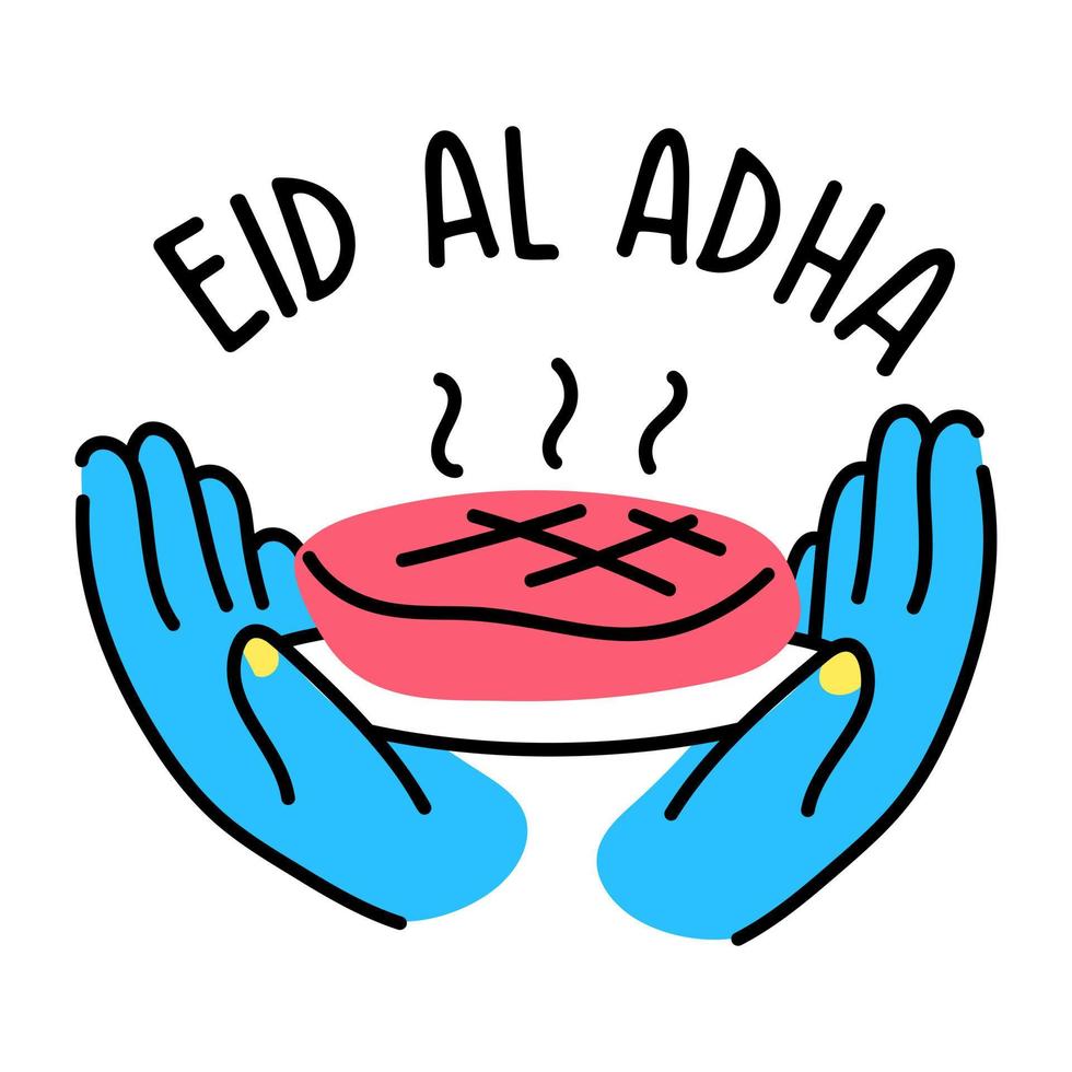Eid icon denoting steak, doodle icon vector