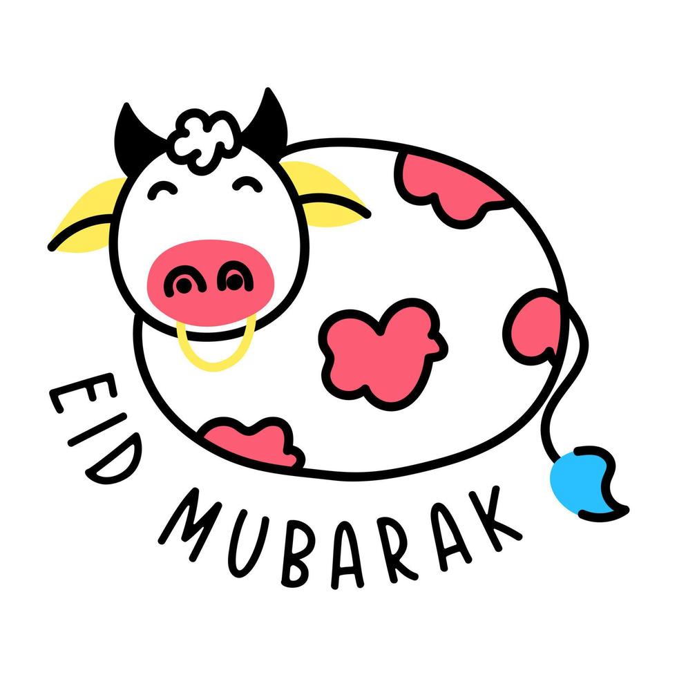 Cute goat face slaughter on eid, doodle icon vector