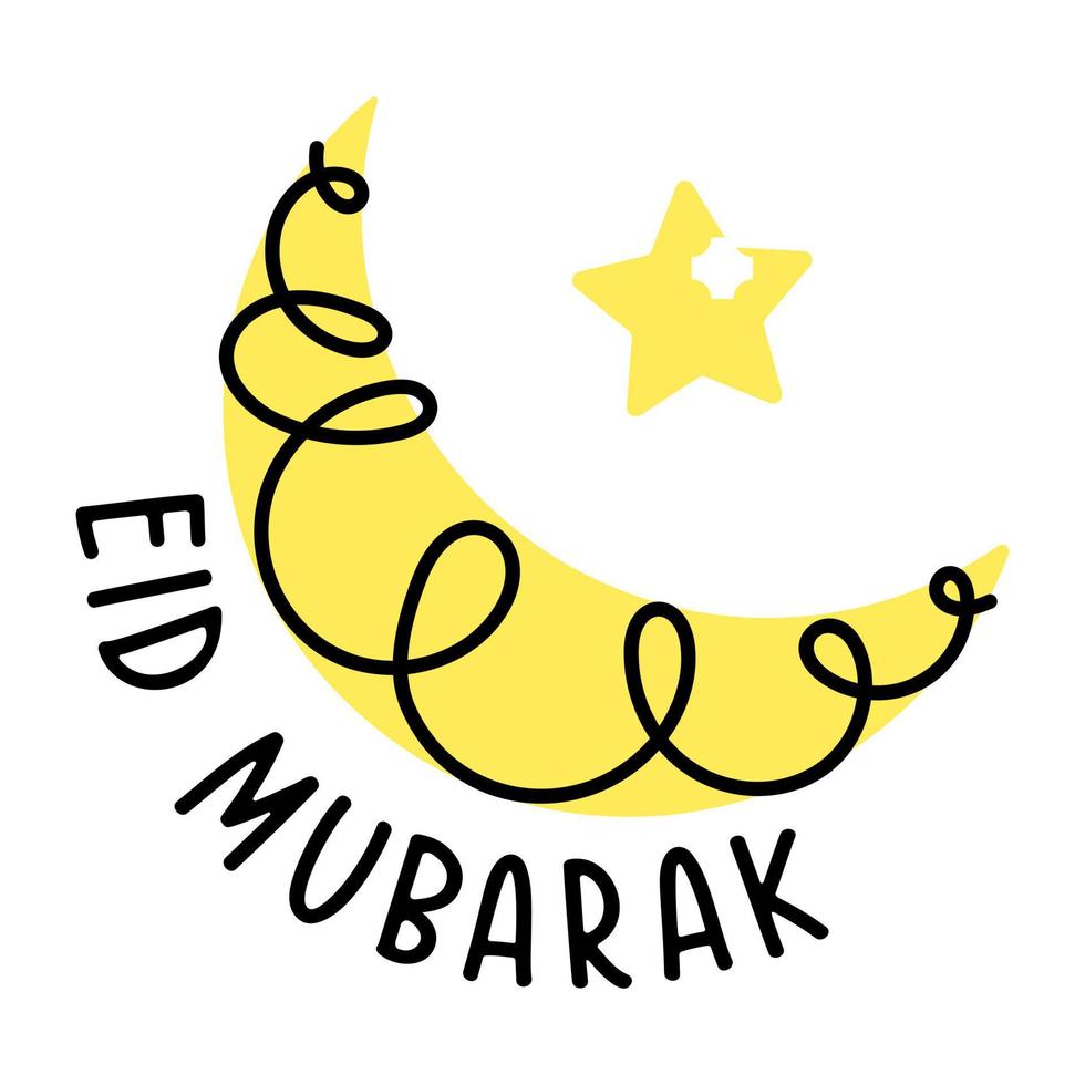 A hand drawn colored icon of eid mubarak vector