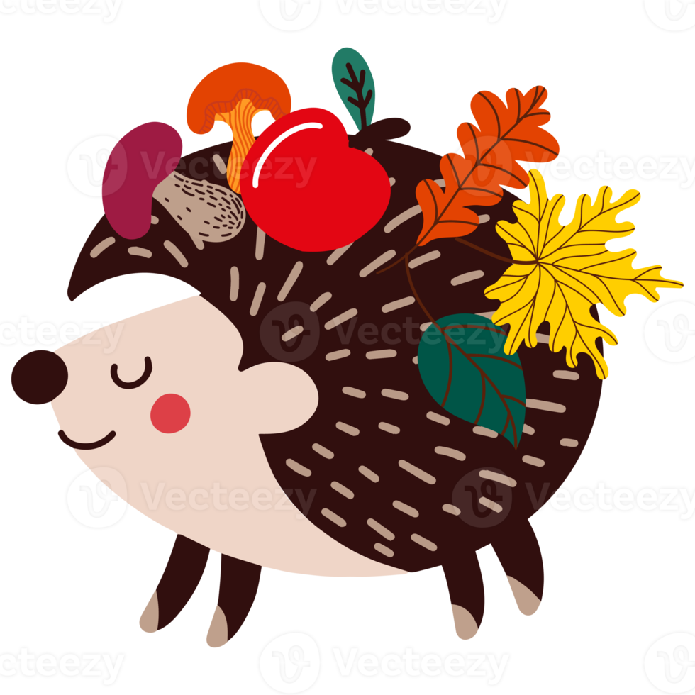 hedgehog character carrying mushrooms png