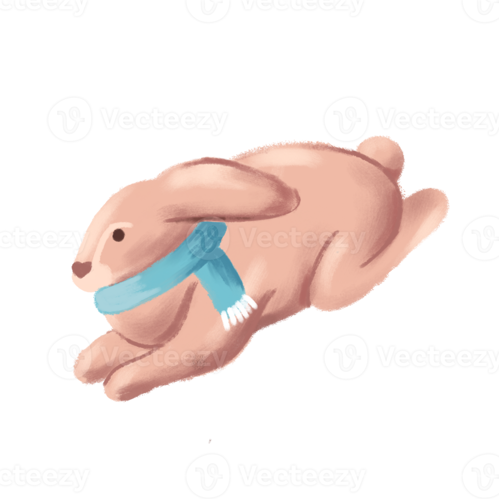 Cute cute rabbit in a blue scarf png