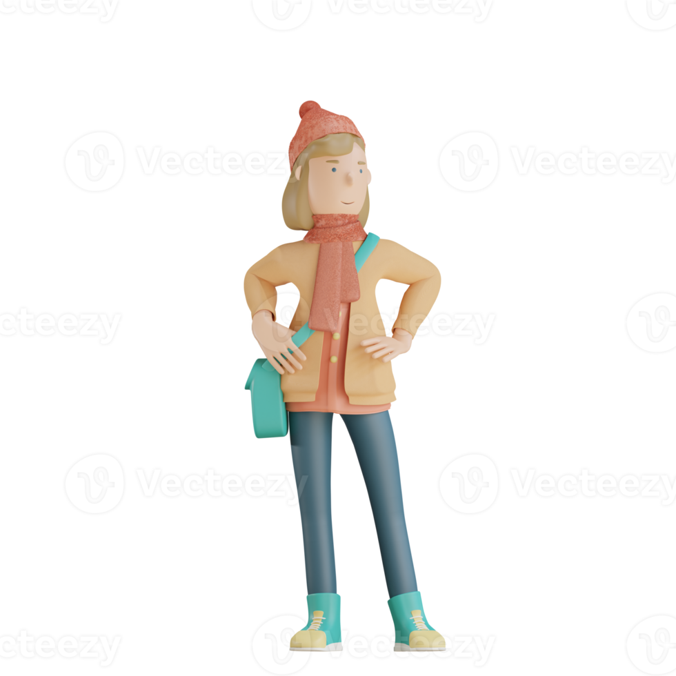 3d autumn character cute pose 3d render png