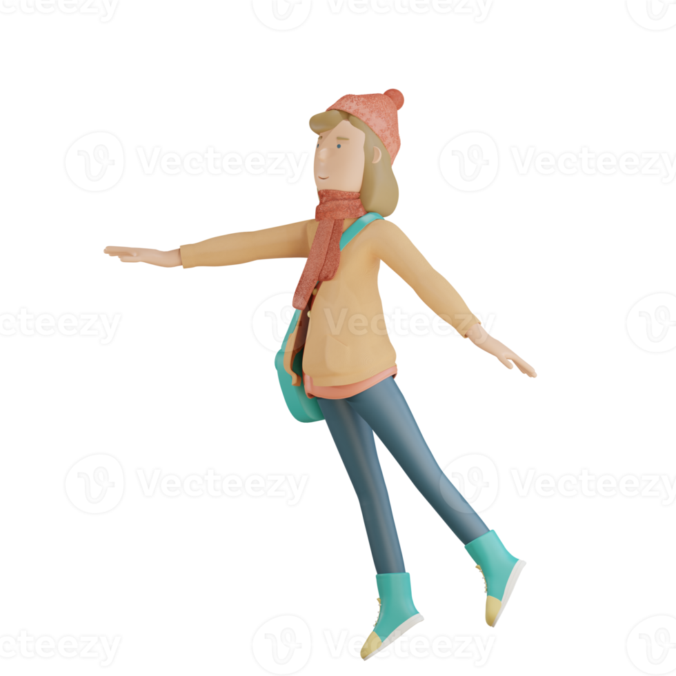 3d otoño personaje feliz salto 3d render png