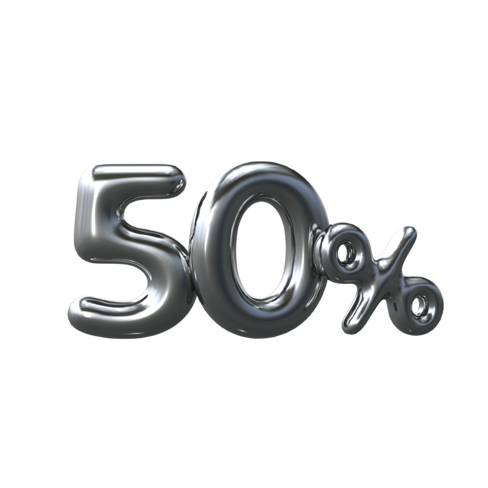 3D Silver Number 50 Percent png