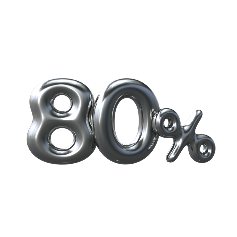 3D Silver Number 80 Percent png