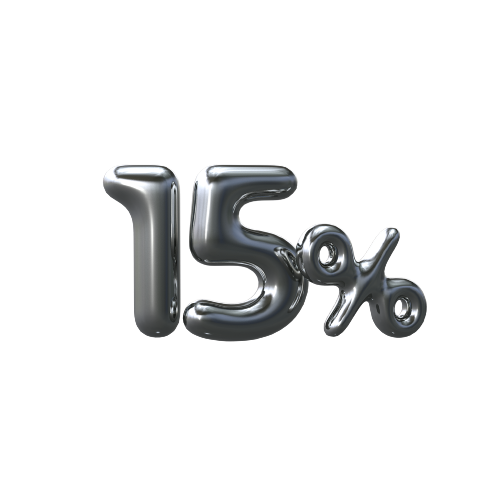 3D Silver Number 15 Percent png