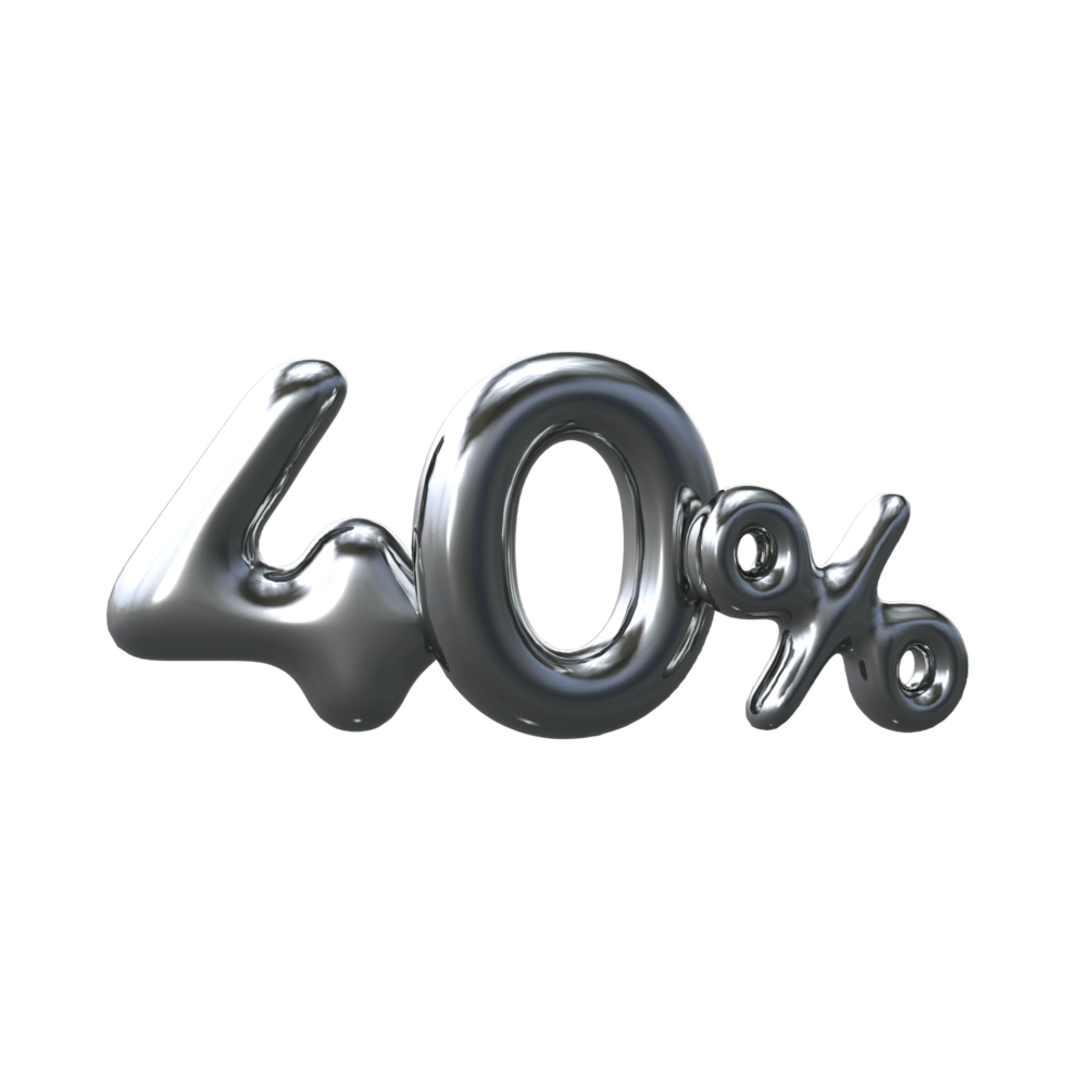 3D Silver Number 40 Percent png