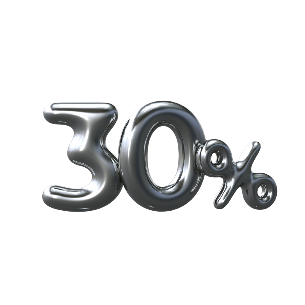 3D Silver Number 30 Percent png