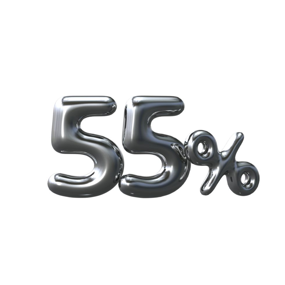 3D Silver Number 55 Percent png