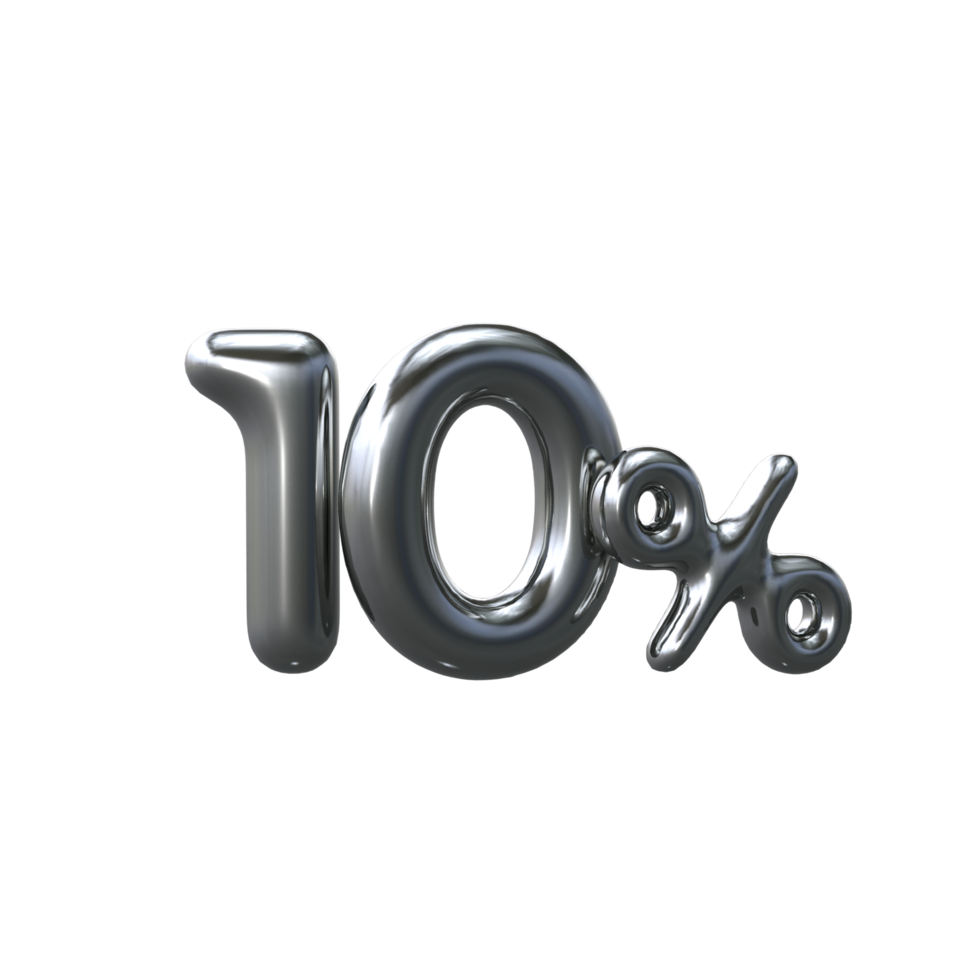 3D Silver Number 10 Percent png