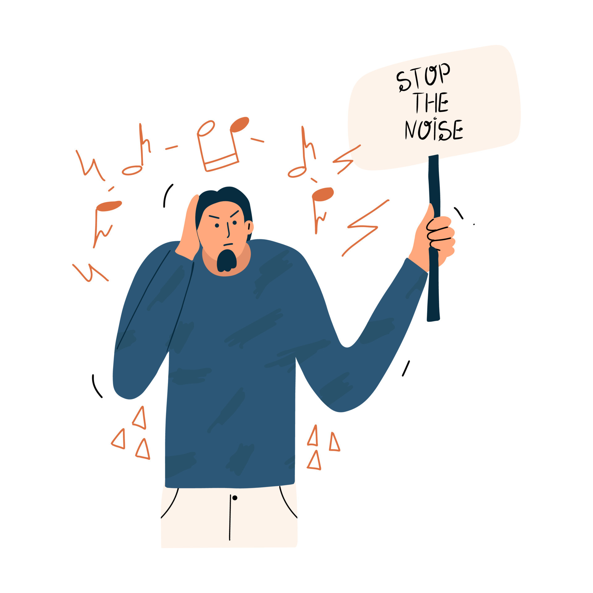 The Man Covered His Ear From The Loud Music With His Hand Stop The the-man-covered-his-ear-from-the-loud-music-with-his-hand-stop-the